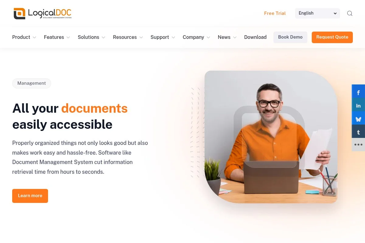 Screenshot of LogicalDOC homepage