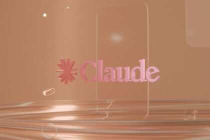 Pink claude logo with asterisk on a peach background.