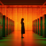 ai generated, linked data, data center, futuristic, data, glowing, servers, woman, silhouette, data centre, data processing, artificial intelligence, cyberpunk, industrial, dystopian, data center, data center, data center, data center, data center, data
