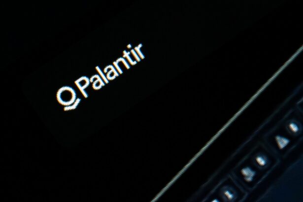 Palantir logo on a dark screen.