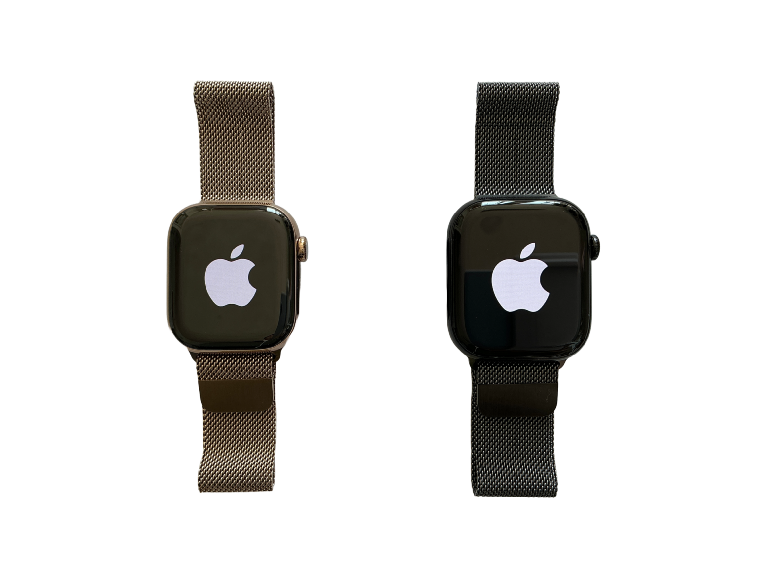 Two Apple Watch Series 10 models with milanese loop bands