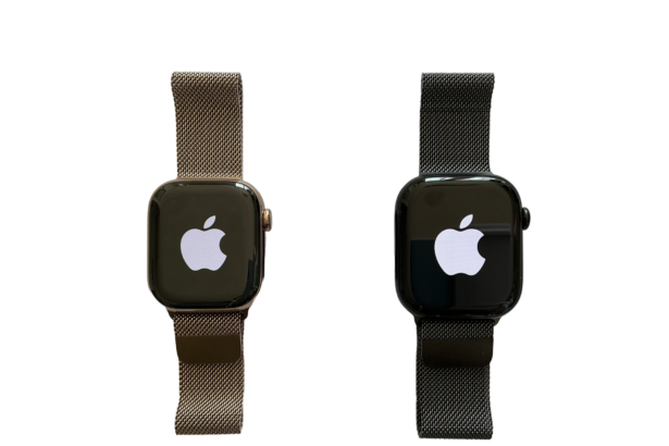 Two Apple Watch Series 10 models with milanese loop bands