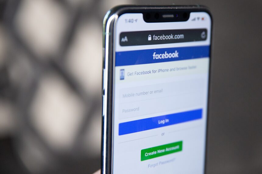 The Facebook login page open in a browser on a smartphone