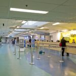 A Hertz car rental counter at Vancouver International Airport