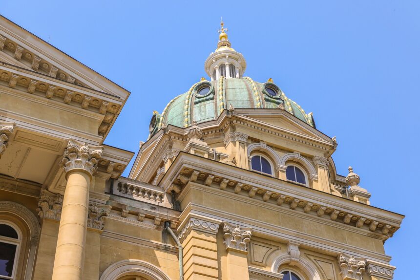 The dome of the Iowa State Capitol in Des Moines