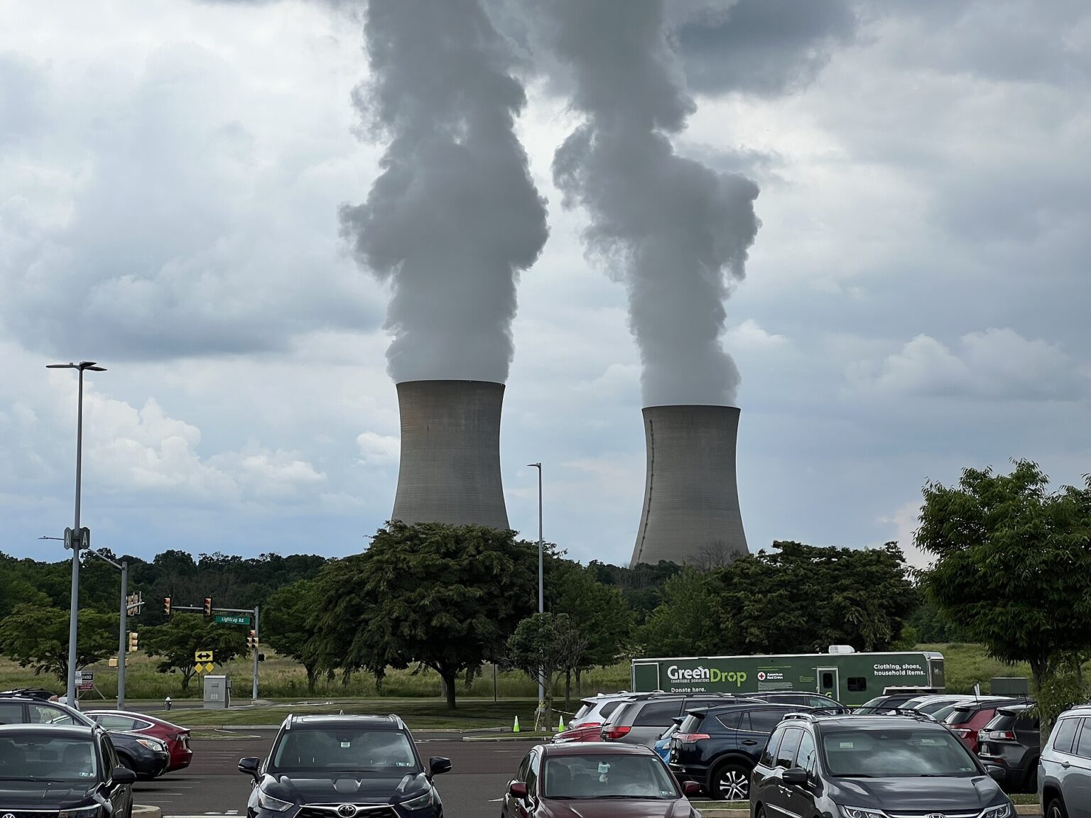 Steam rising from the cooling towers of the Limerick Generating Station nuclear plant in Pennsylvania