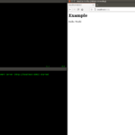 Screenshot of a simple PHP "Hello World" script in a text editor beside a browser window showing its output