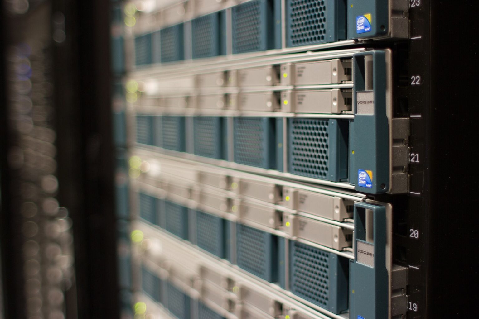 Rack-mounted servers in a Wikimedia Foundation data center